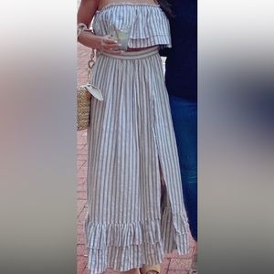 Listicle gray stripe two piece skirt set